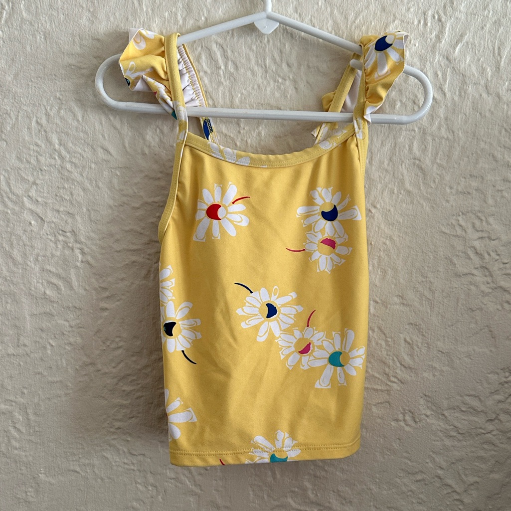 Hanna Andersson Ruffle Tankini Top Swim Swedish Yellow White Floral Kid Girl 6 7